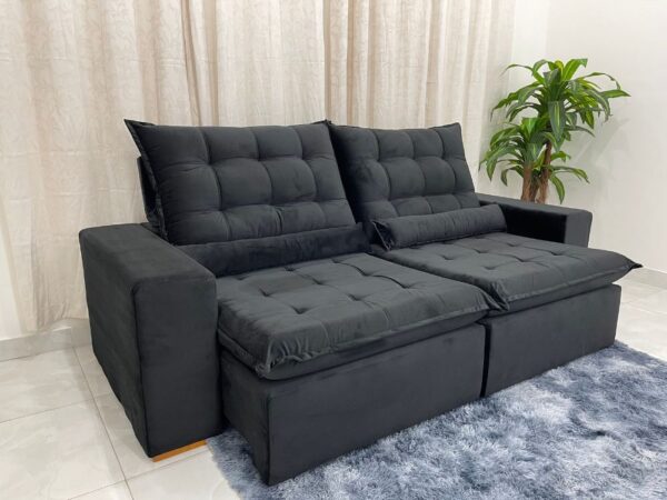 Sofá Retrátil Reclinável Small 2.30m - Preto Veludão