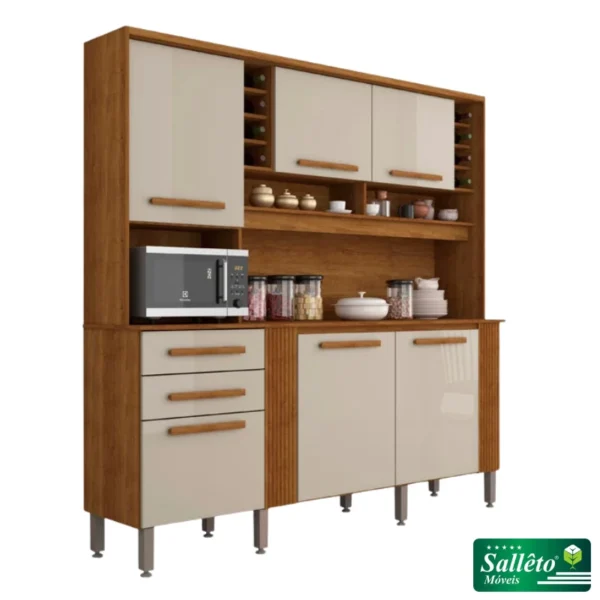 Armário de Cozinha Catar 6 Portas 2 Gavetas Larg. 2.00m Cinamomo/Off White Sallêto