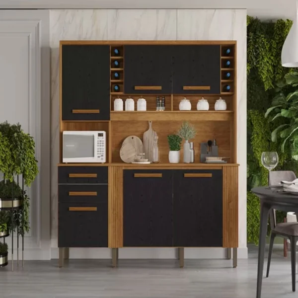 Armário de Cozinha Catar 6 Portas 2 Gavetas Larg. 2.00m Cinamomo/Preto Sallêto