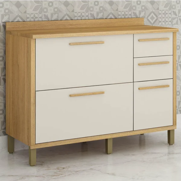 Balcão Cozinha Torino 3 Portas 2 Gavetas larg. 1.20m Cinamomo/Off - Valdemoveis