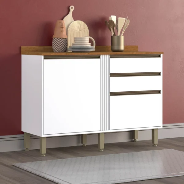 Balcão Cozinha Pérola 2 Portas Larg. 1.20m Branco Sallêto