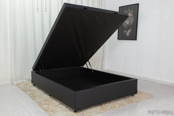 Base Box Baú Casal Eli 138x188x42 Korino Preto Blindado Nature