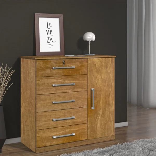 Cômoda 5 Gavetas 1 Porta Vane 012 Larg. 0.92m Cinamomo JL Móveis