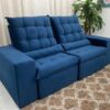 Sofá Retrátil Reclinável Small 2.30m - Azul Veludão
