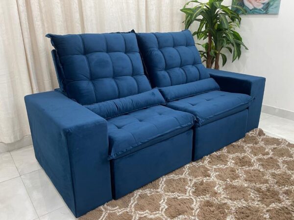 Sofá Retrátil Reclinável Small 2.30m - Azul Veludão