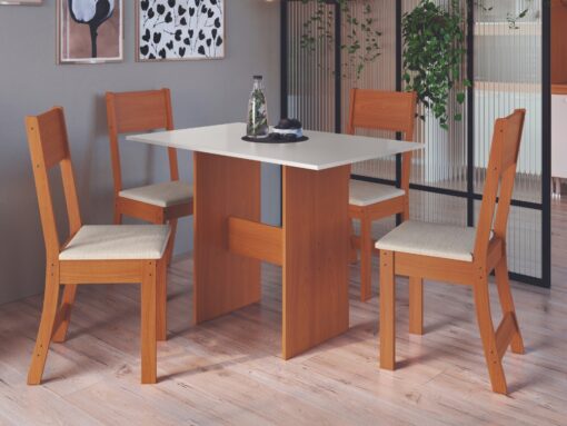 Mesa de Jantar Karla Com 4 Cadeiras - Freijo/Off White/Bege