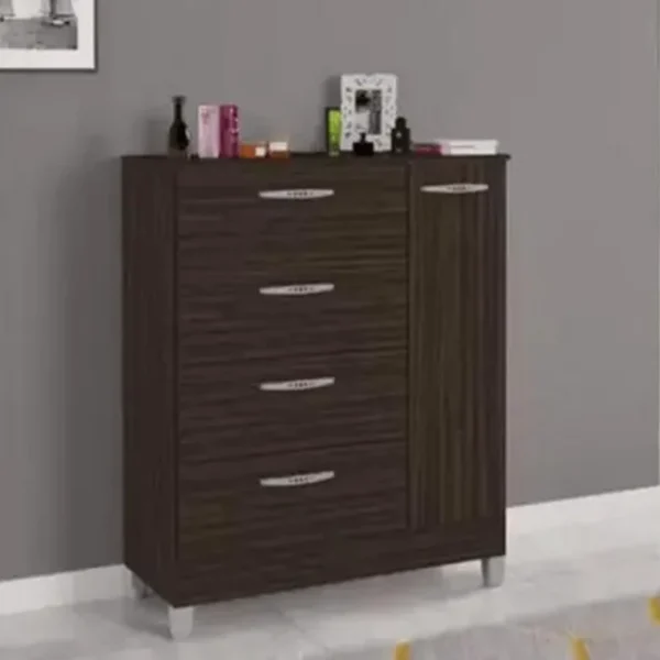 Cômoda com 1 Porta 4 Gavetas Chocolate Poquema