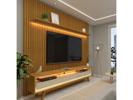 Rack Requinte com Painel Nobre 85" -  Naturale/Off White