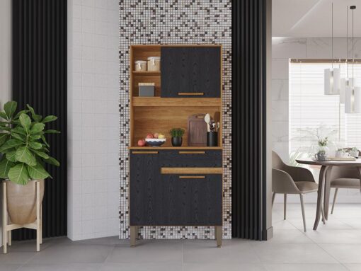 Armário Kit de Cozinha Lia 3 Portas 1 Gavetas - Cinamomo/Preto
