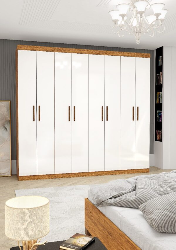 Guarda-Roupa Rubi 8 Portas e 4 Gavetas -  Cinamomo/Branco