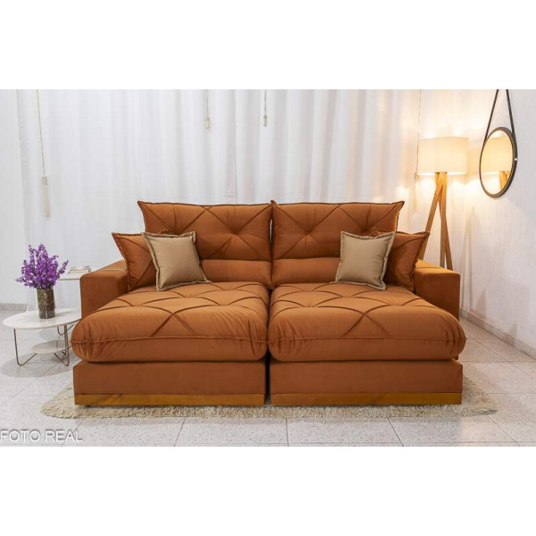 Sofá Retrátil Reclinável 2.50m Gran Bello Veludo Terracota - D33 e Molas Ensacadas