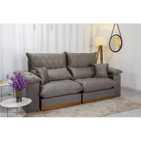 Sofá Retrátil Reclinável 2.50m Magnum Veludo Cinza 813 - Molas Ensacadas