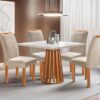 Mesa de Jantar Berlim 1.00x1.00 Quadrada Com 4 Cadeiras Napoles/Londres - Cinamomo/Off White/Bege