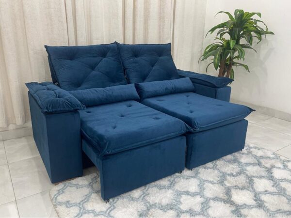 Sofá Retrátil Reclinável Brasão 2.00m- Azul Veludo