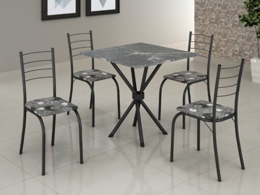 Conjunto Mesa Tubular Rio Preto Fosco com 4 cadeiras Tampo Granito Topázio - 0.70x0.70