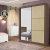Guarda-Roupa Casal 2 Portas 3 Gavetas Atenas 100% MDF Castanho/Linho Larg. 1.85m Flex D Doro