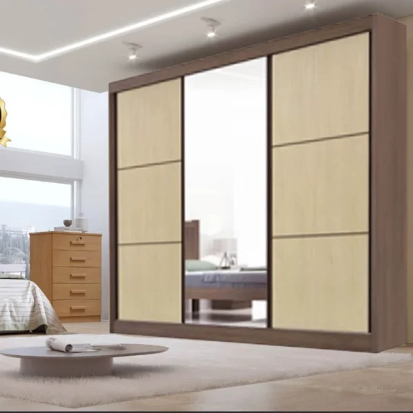 Guarda-Roupa Casal 3 Portas 6 Gavetas Cristal 100% MDF Castanho/Linho Larg. 2.42m Flex D Doro