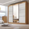 Guarda-Roupa Casal 3 Portas 6 Gavetas Cristal 100% MDF Cinamomo/Off White Larg. 2.42m Flex D Doro