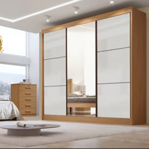Guarda-Roupa Casal 3 Portas 6 Gavetas Cristal 100% MDF Cinamomo/Off White Larg. 2.42m Flex D Doro