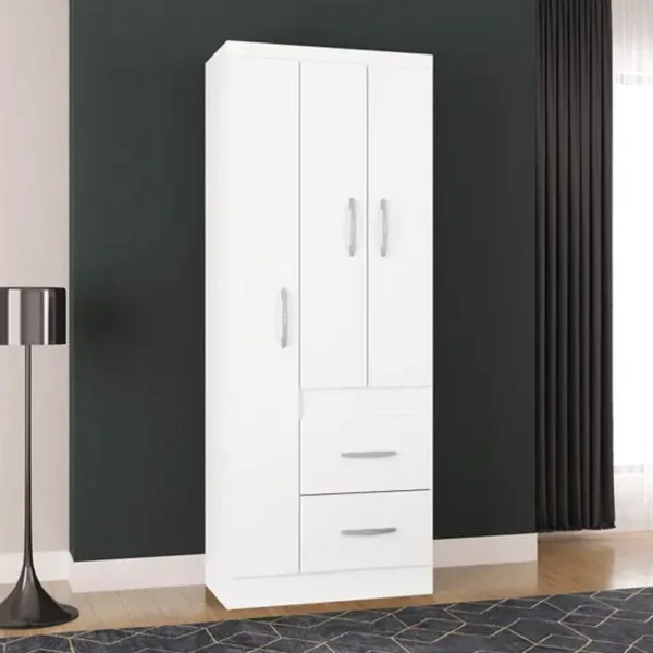 Guarda-Roupa Solteiro Milão 3 Portas 2 Gavetas Branco Larg. 0.68m Poquema