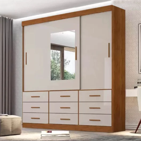 Guarda-Roupa Casal Daymond 8 Portas Ripado MDF Cinamomo/Off White D'Doro