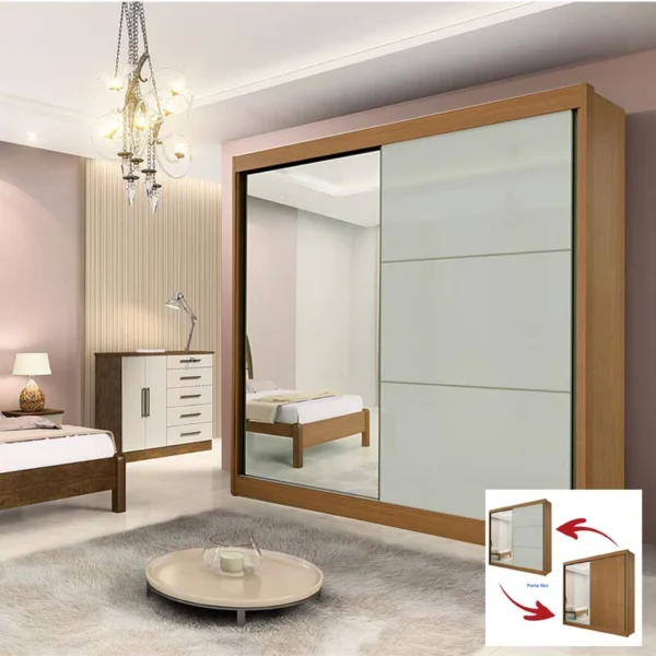 Guarda-Roupa Casal 2 Portas Titanium c/1Espelho MDF Cinamomo/Off Larg. 2.20m D Doro