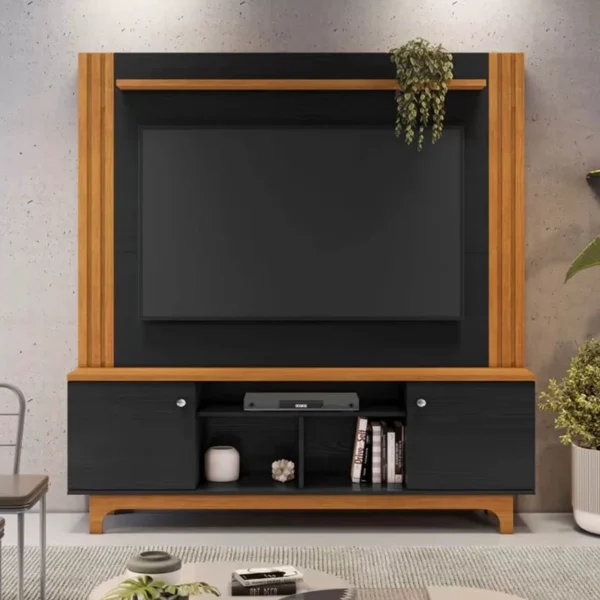 Home Bálsamo Com Detalhe Ripado TV até 65 Polegadas Larg. 1.50m Cinamomo/Preto JCM