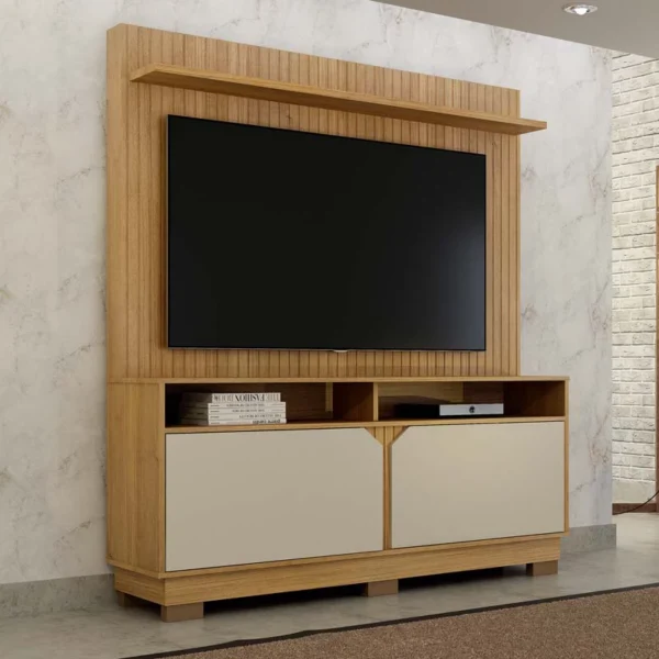 Home Berlim Com Painel Fresado TV até 55 Polegadas Larg. 1.35m Cinamomo/Off White - Valdemoveis