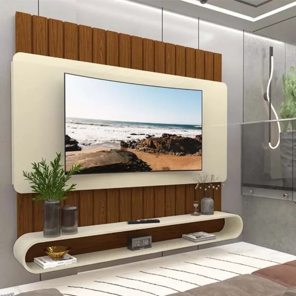 Home Suspenso Prime Ripado TV até 75 Polegadas Larg. 1.83m Castanho/Off White Gelius