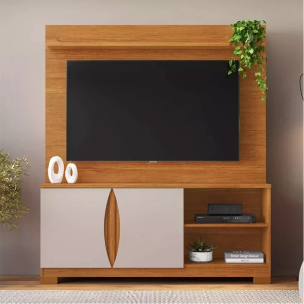 Home União Candian Com Detalhe Ripado TV até 56 Polegadas Larg. 1.36m Cinamomo/Off White JCM