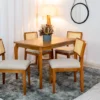 Mesa de Jantar Alegra Tampo Cinamomo 120×80 4 Cadeiras Jade Linho Bege 29011 JCM Madeira Maciça