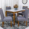 Mesa de Jantar Alegra Tampo Vidro Off 120×80 4 Cadeiras Diamante Linho Cinza 2904 JCM Madeira Maciça