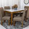 Mesa de Jantar Alegra Tampo Vidro Off 160×80 6 Cadeiras Diamante Linho Capuccino 29033 JCM Madeira Maciça
