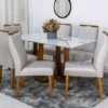 Mesa de Jantar Pedro Mel Vidro Off 120×80 4 Cadeiras Lisboa Veludo Marrom 509 Madeira Maciça Art Assento - Entregue Montada