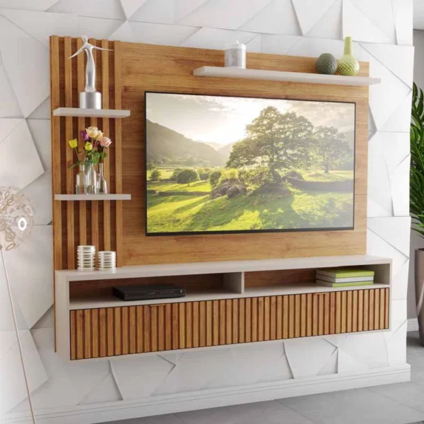 Painel Aurora Ripado TV até 65 Polegadas Larg. 1.80m Mel/Off  Viero