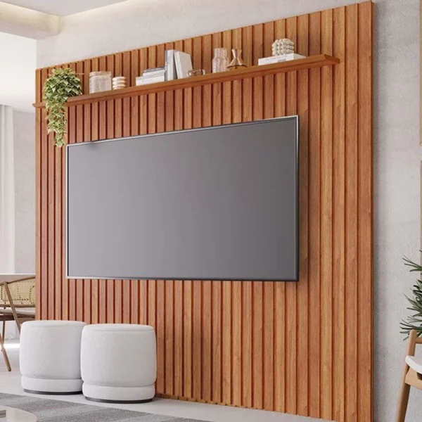 Painel Maragogi Ripado 100% MDF TV até 80 Polegadas Larg. 2.30m Cinamomo Permóbili