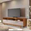 Rack Bancada Cristal Candian Larg. 2.00m Cinamomo/Off Ideal para TVs até 70 Polegadas JCM