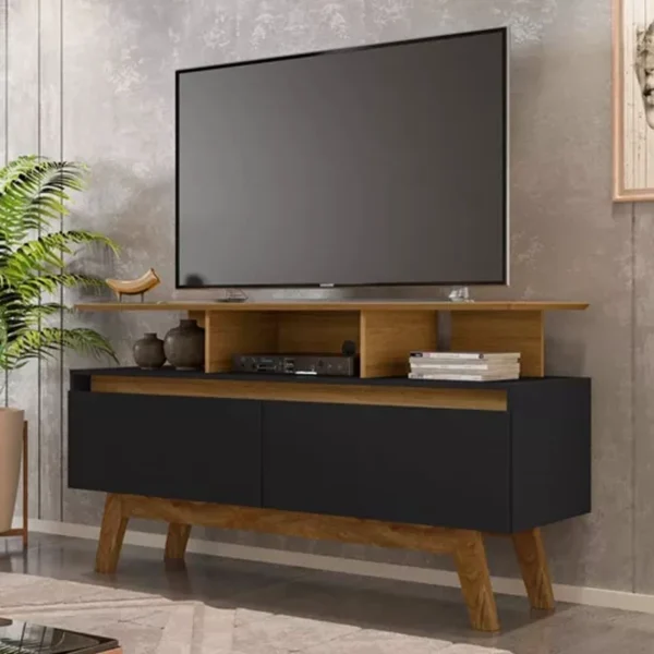 Rack Bancada Rubi Larg. 1.20m para TVs até 50 Polegadas Cinamomo/Preto Bechara