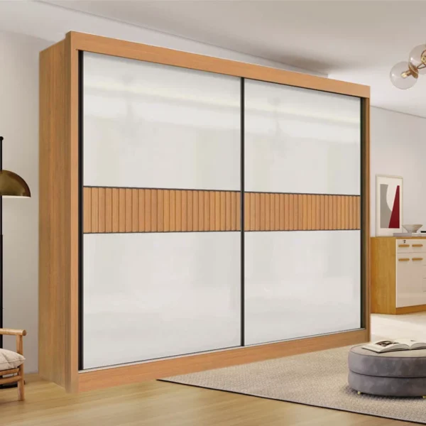 Guarda-Roupa Casal 2 Portas Cancun Ripado MDF Cinamomo/Off White Larg. 2.20m D Doro