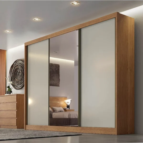 Guarda-Roupa Casal 3 Pts 8 Gav. Diamond Plus c/1 Espelho MDF Cumaru-Fendi Larg. 2.41m Novo Horizonte