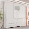 Guarda-Roupa Casal Athenas C/Espelho 3 Portas 9 Gavetas Branco Larg. 1.80m C/Pés Bianchi