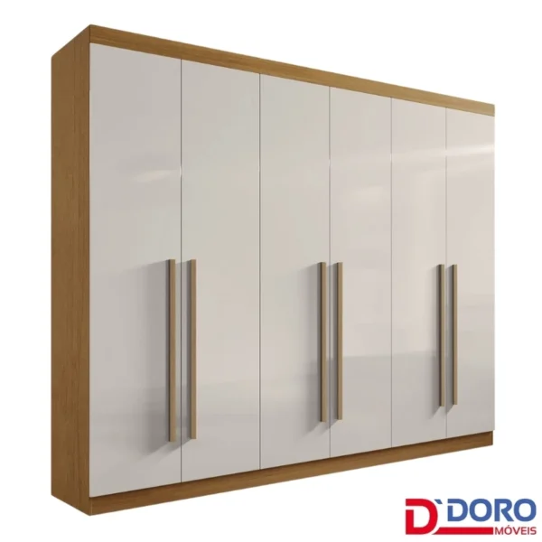 Guarda-Roupa Casal Da Vinci Plus 6 portas 6 Gavetas Cinamomo/Off White MDF Larg. 2.75m D Doro