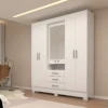 Guarda-Roupa Casal Débora c/Espelho 6 Portas 3 Gavetas MDF Larg. 1.78m Branco Com Pés ACP
