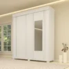 Guarda-Roupa Casal Heloisa c/Espelho 2 Portas 3 Gavetas MDF Larg. 1.80m Branco Com Pés ACP