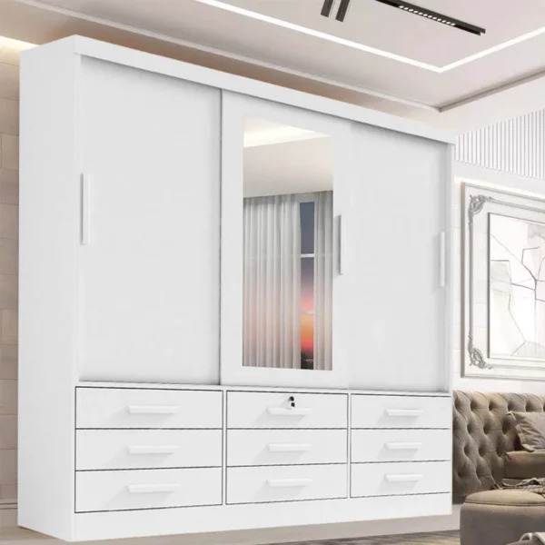 Guarda-Roupa Casal Meridian Plus 3 Portas 9 Gavetas Branco Larg. 2.00m D Doro