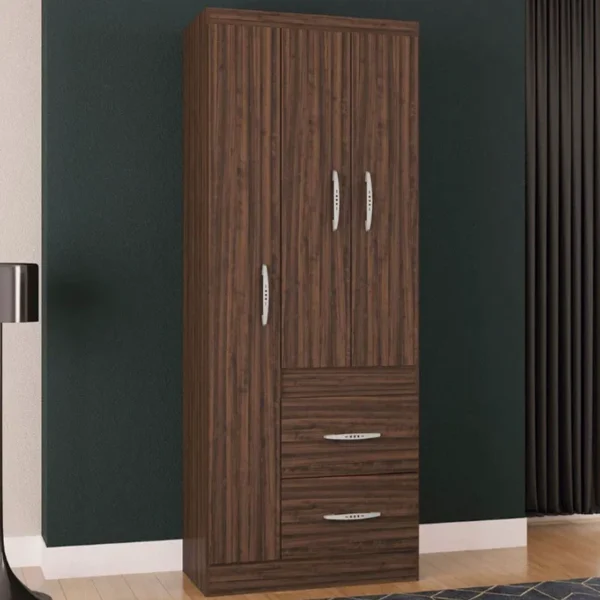 Guarda-Roupa Solteiro Milão 3 Portas 2 Gavetas Chocolate Larg. 0.68m Poquema