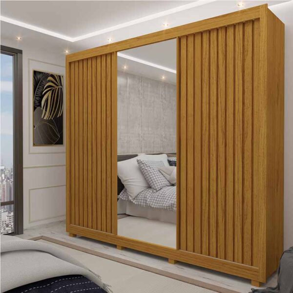 Guarda-Roupa Casal Royale 3 Portas Ripado C/ Espelho Larg. 2.28m  Naturale Gelius