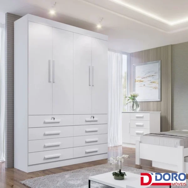 Guarda-Roupa Solteiro Mônaco 4 Portas 8 Gavetas Branco Larg. 1.60m D Doro