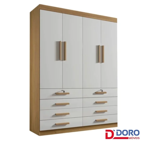 Guarda-Roupa Solteiro Mônaco 4 Portas 8 Gavetas Cinamomo/Off Larg. 1.60m D Doro