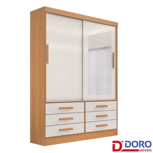 Guarda-Roupa Solteiro Meridian Plus 2 Portas 6 Gavetas Cinamomo/Off White Larg. 1.35m D Doro